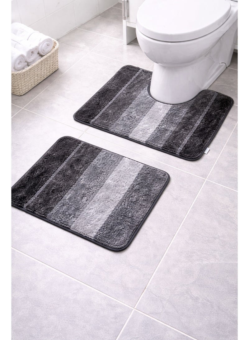 EBREEZZ 2-Piece Luxury Gradient Bathroom Mat Set – U-Shape Toilet Rug & Rectangular Floor Mat – Ultra Soft & Absorbent - Image 1